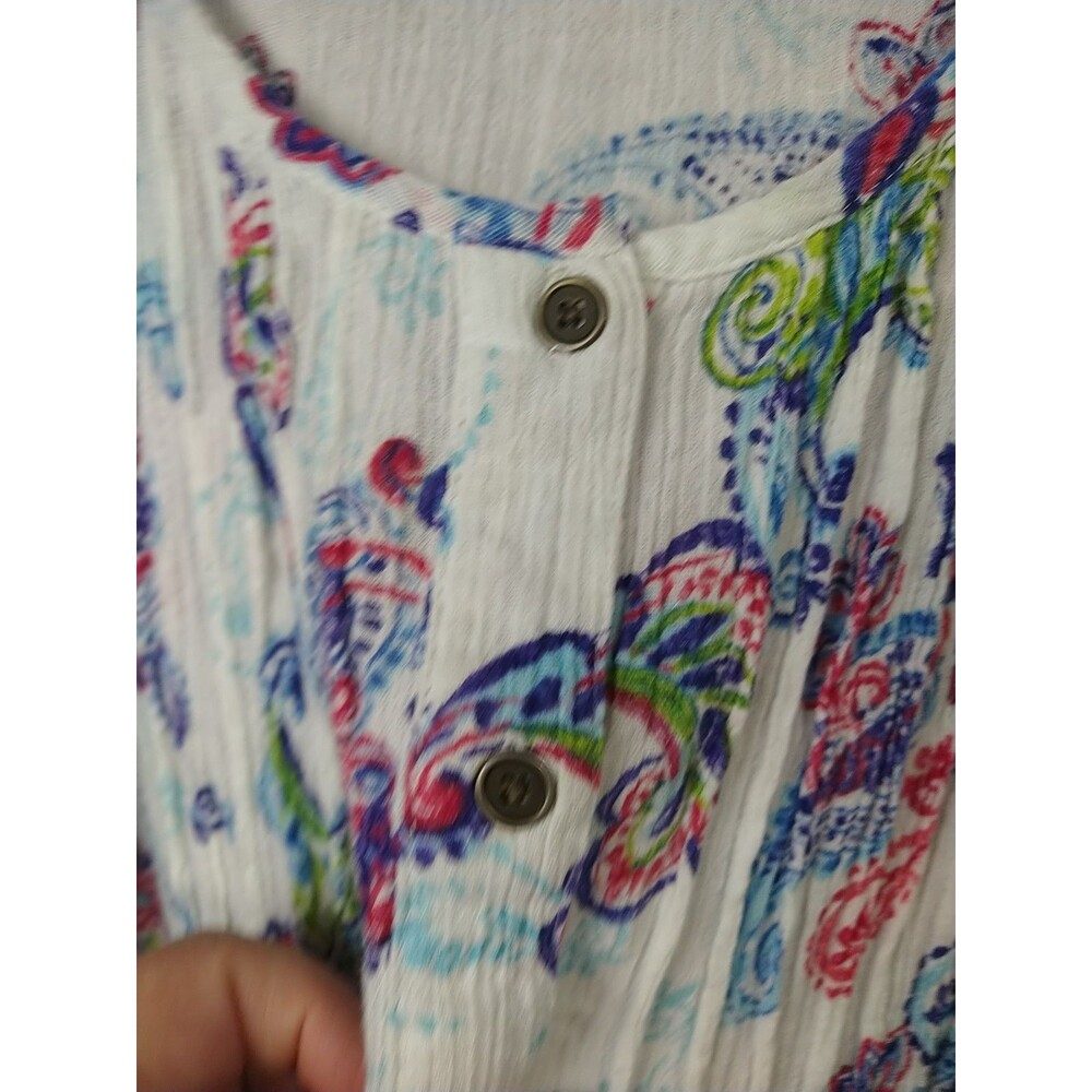 Woman Within 14/16 Tank Tunic White Paisley Button Front Casual Coastal Nautical - Picture 4 of 8